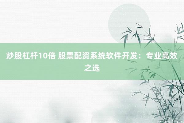 炒股杠杆10倍 股票配资系统软件开发：专业高效之选