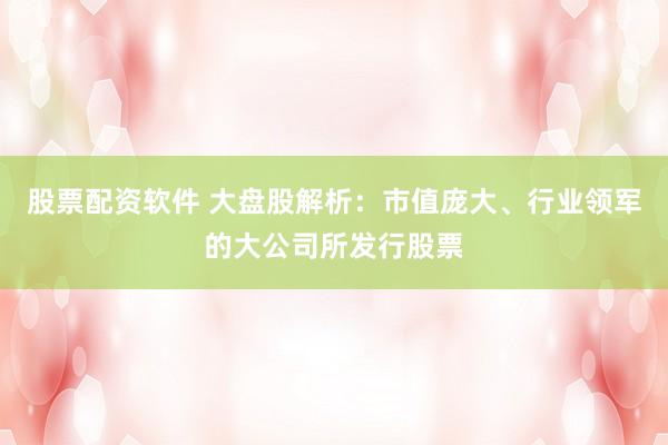 股票配资软件 大盘股解析：市值庞大、行业领军的大公司所发行股票